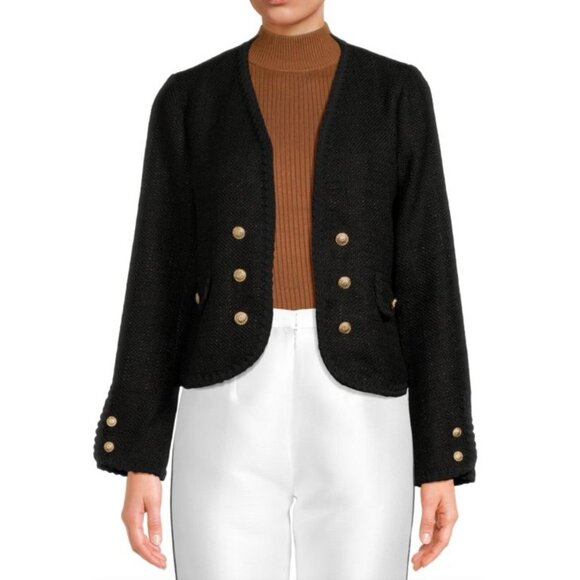 Zara Black Buckle Tweed Double Breasted Open Blazer Jacket - Picture 7 of 12